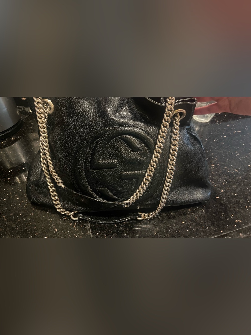 Gucci Black Soho Pebbled Leather Chain Shoulder Bag with Interlocking G